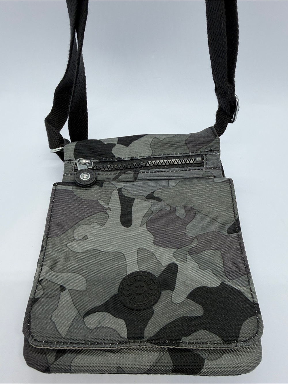 Kipling Grey Camouflage Messenger Bag with Black Strap